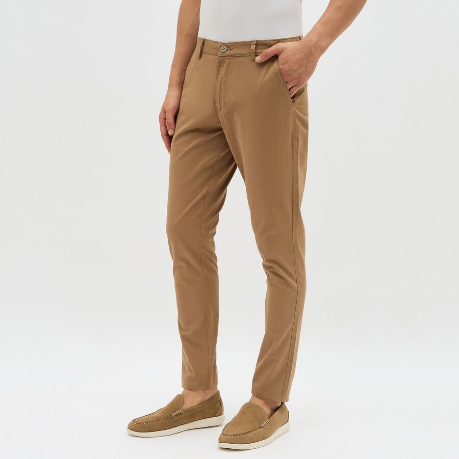 Men's 100% Cotton Slim Fit Casual Trousers, Khaki, large image number null