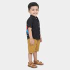 Boys' Black 100% Cotton Collar Neck Graphic Print Baba Suit, Black, small