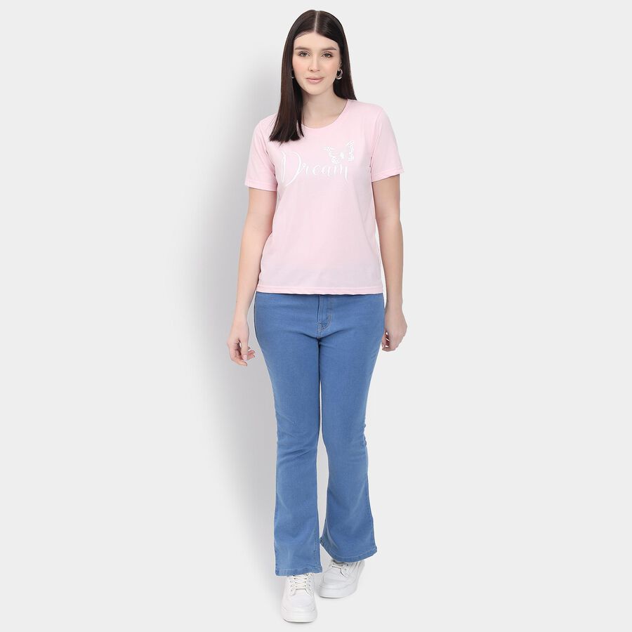 Ladies' Round Neck T-Shirt, Pink, large
