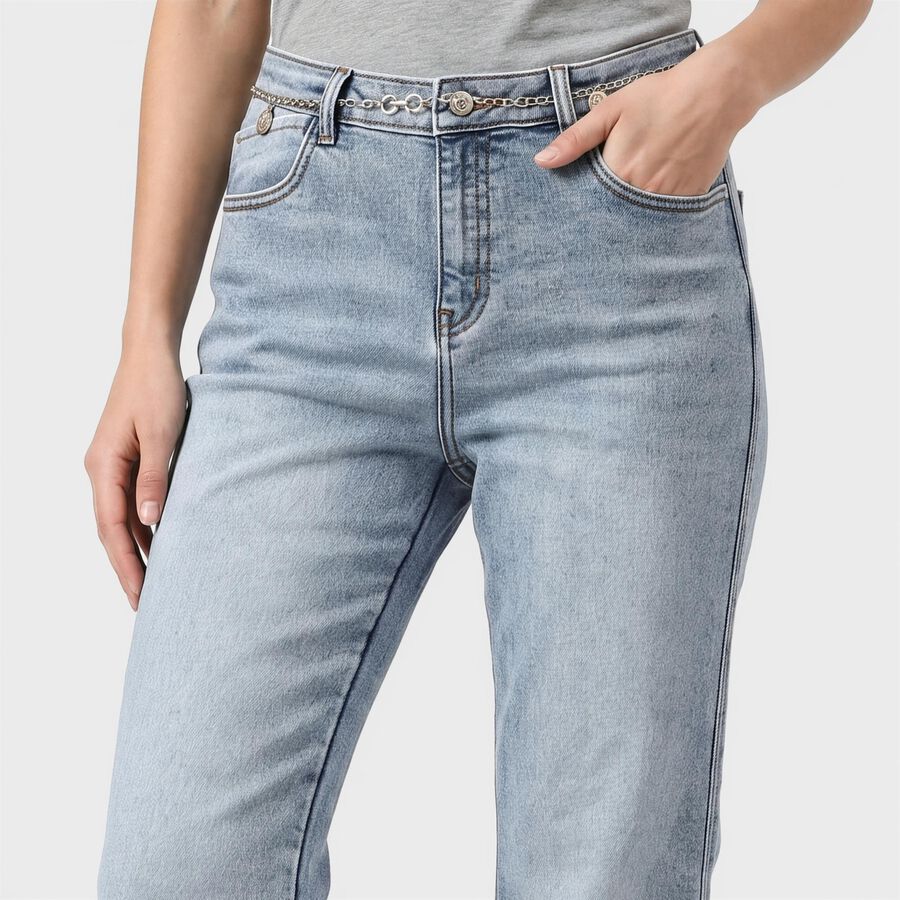 Women's Light Blue Flared Fit Washed Jeans, Mid Blue, large