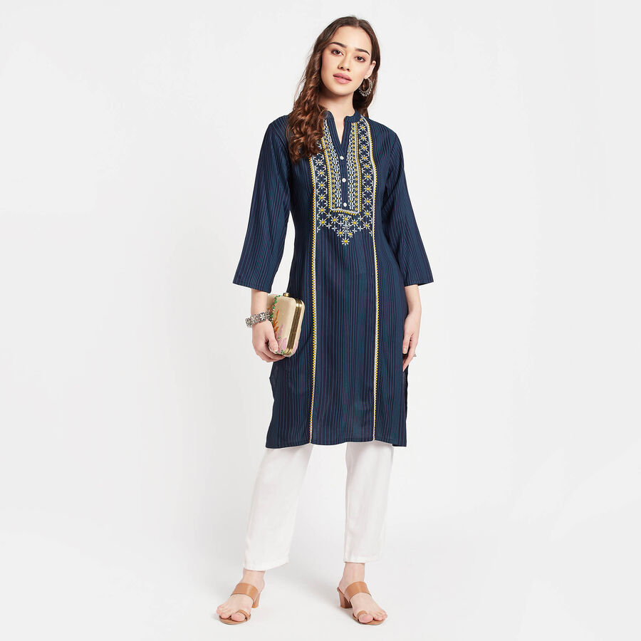 Solid Kurta, नेवी ब्लू, large image number null