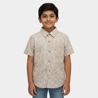 Boys' Beige Cotton Spread Collar Casual Shirt, Beige, small