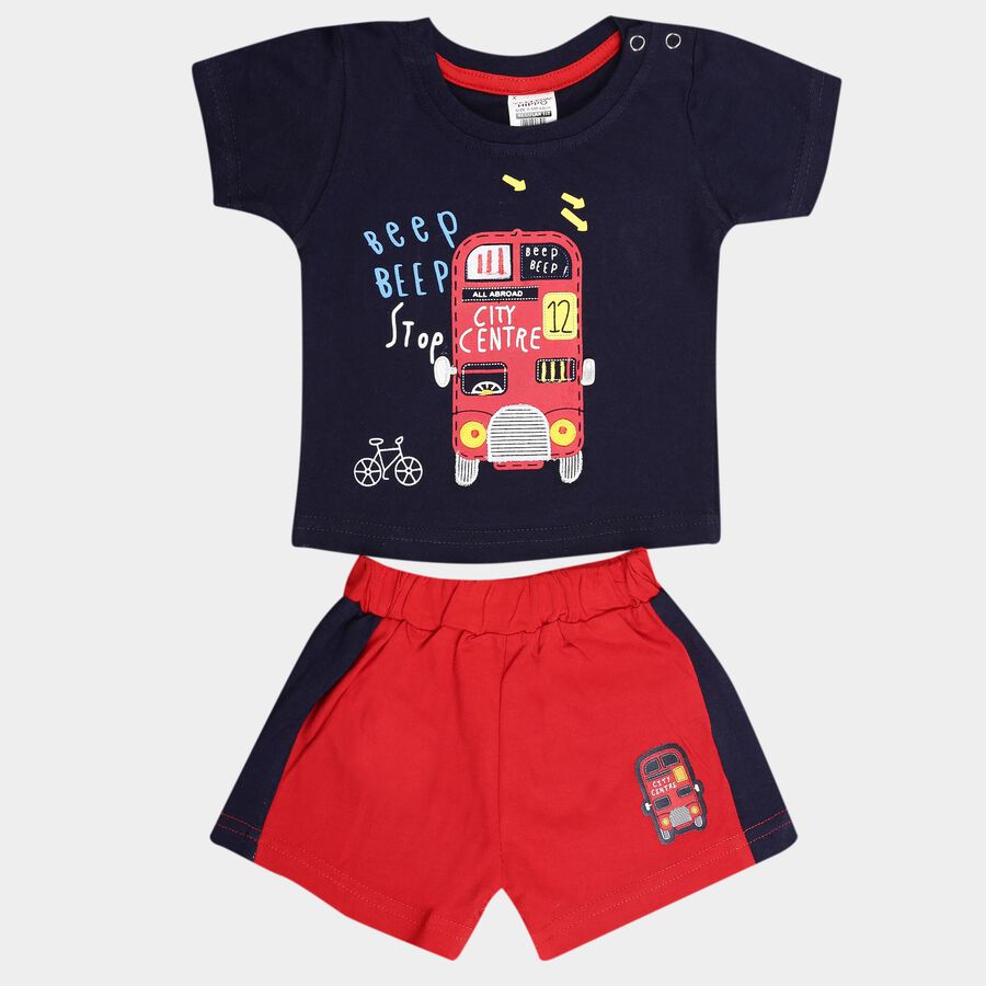 Infants Cotton Round Neck Baba Suit, Navy Blue, large image number null
