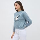Women's Muted Steel Blue Crew Neck Casual Sweatshirt, Mid Blue, small image number null