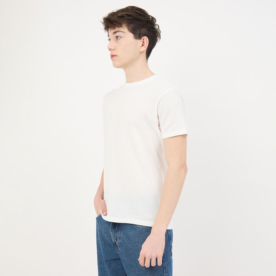 Men's White Round Neck Casual T-Shirt, White, large