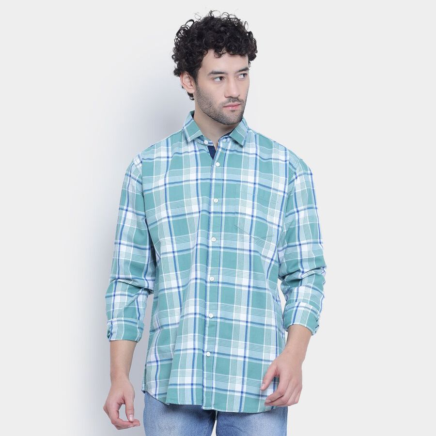 Cotton Checks Casual Shirt, Light Green, large image number null