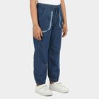 Girls Blue Jogger Fit Lace Trim Jeans, Light Blue, small
