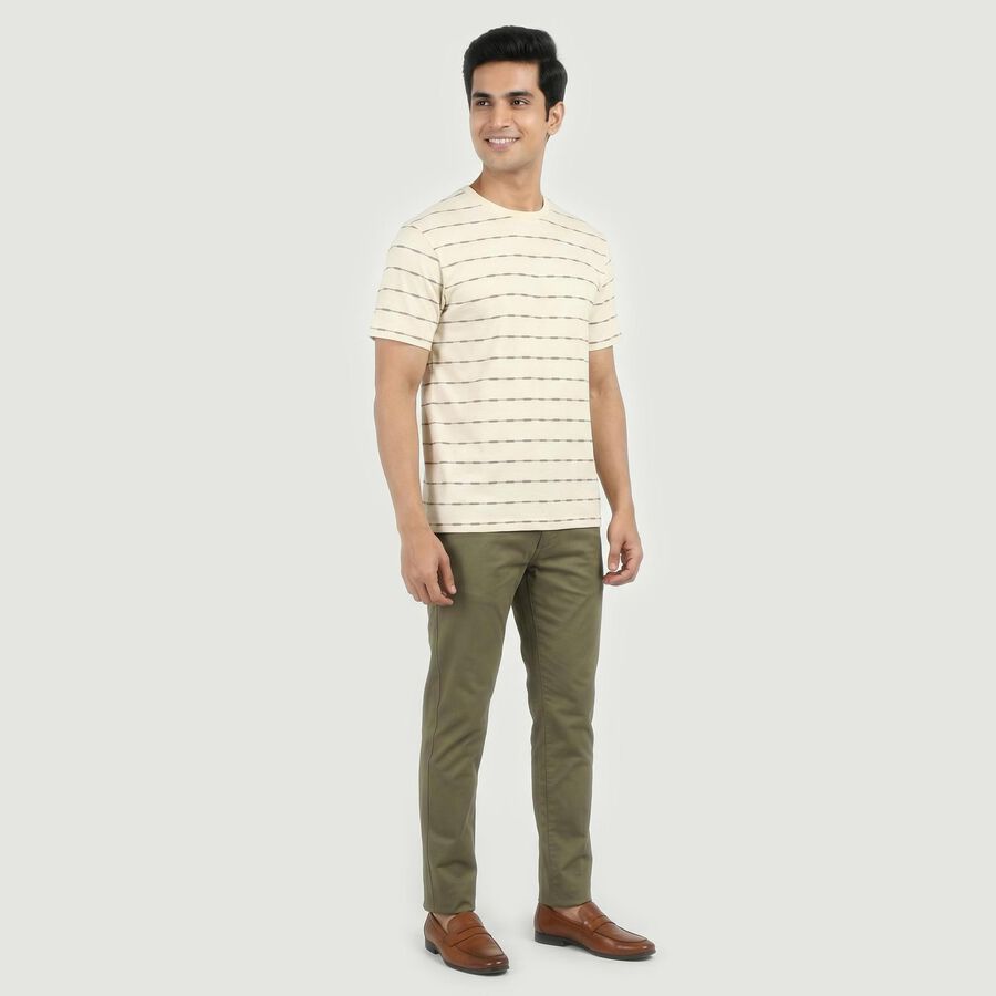 Men's Cream Round Neck Regular T-Shirt, ऑफ व्हाइट, large