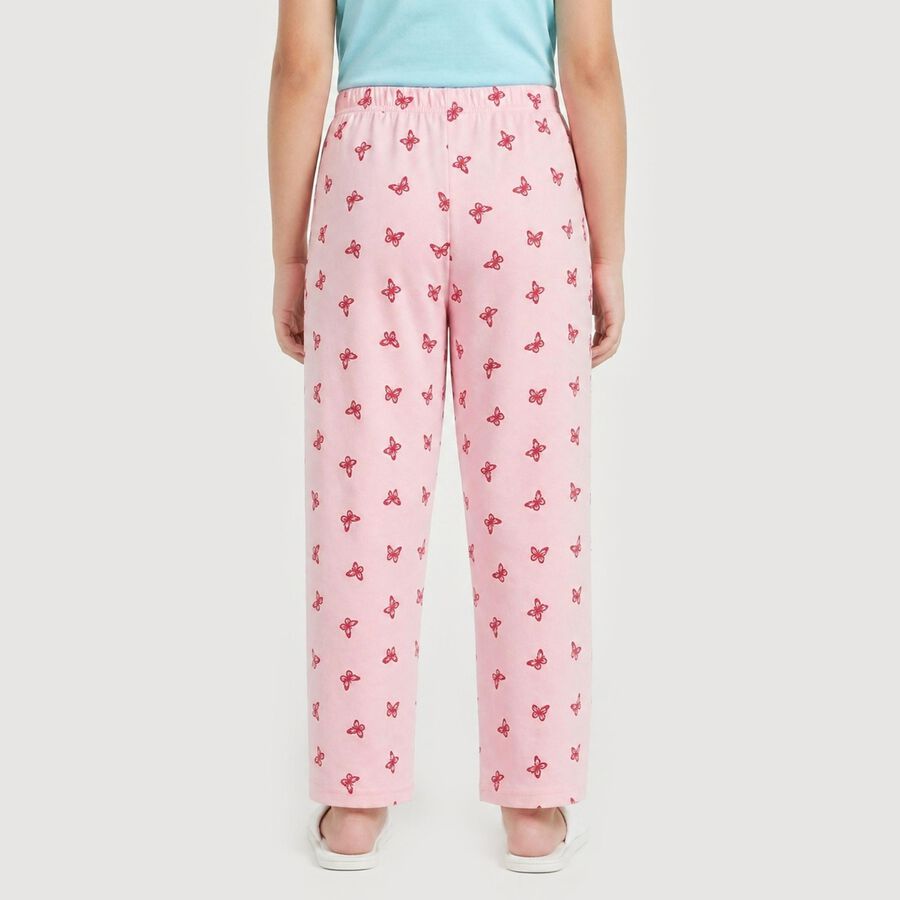 Girls Pink Straight Fit Butterfly Printed Cotton Blend Pyjama, गुलाबी, large