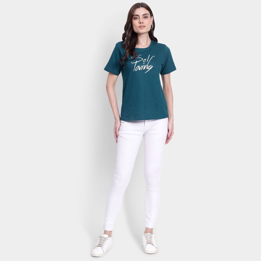 Ladies' 100% Cotton Round Neck T-Shirt, गहरा हरा, large image number null