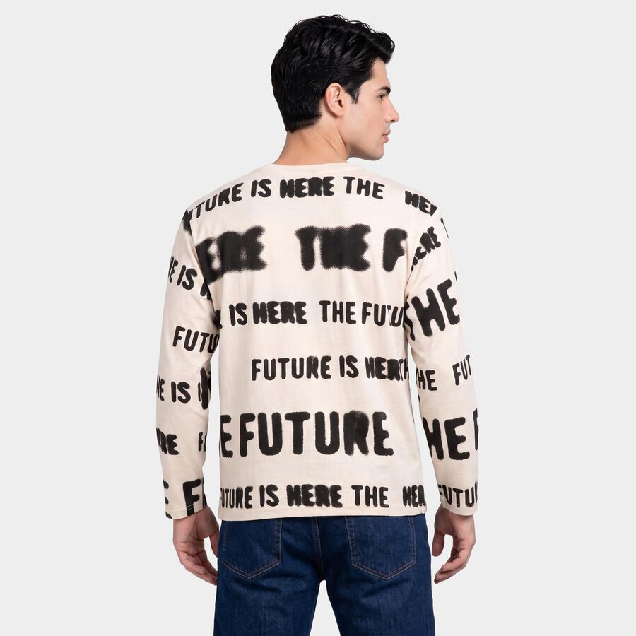 Men's Beige Crew Neck Regular T-Shirt, गहरा पीला, large