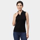 Women's Black Polo Neck Preppy Polo T-Shirt, Black, small