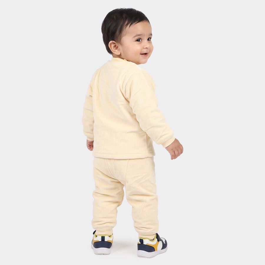 Infants' Beige Round Neck Lion Applique Baba Suit, गहरा पीला, large