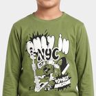 Boys Olive Green Cotton Blend Crew Neck Regular T-Shirt, ओलिव, small