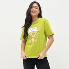 Women's Bright Lime Green Cotton Round Neck Graphic T-Shirt, Neon Green, small