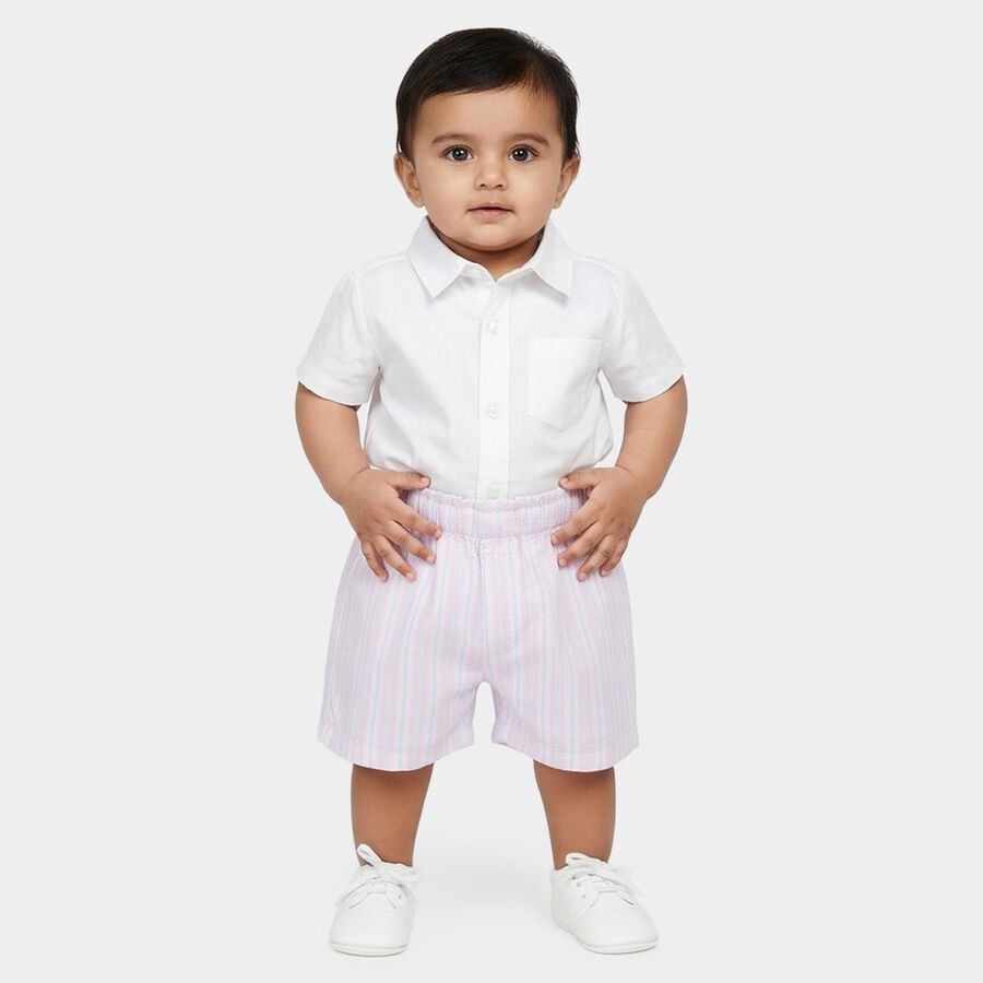 Infants' Light Pink Regular Fit Striped Half Pant, हल्का गुलाबी, large