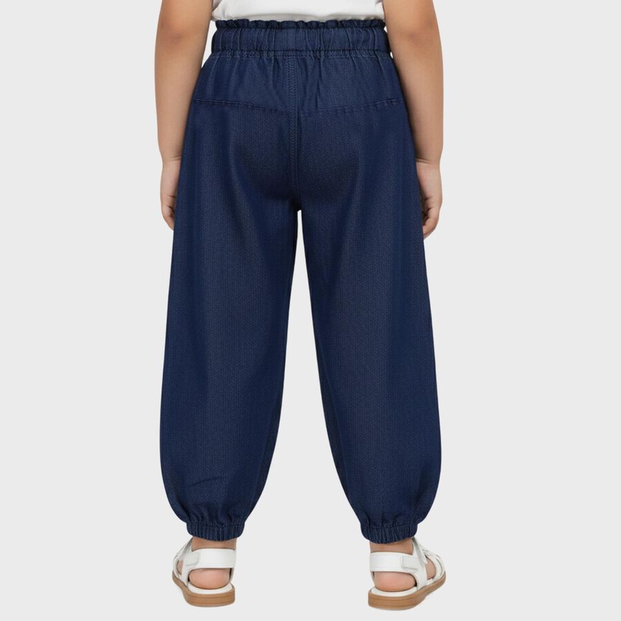 Girls' Navy Blue Relaxed Fit Embroidered Jeans, Mid Blue, large
