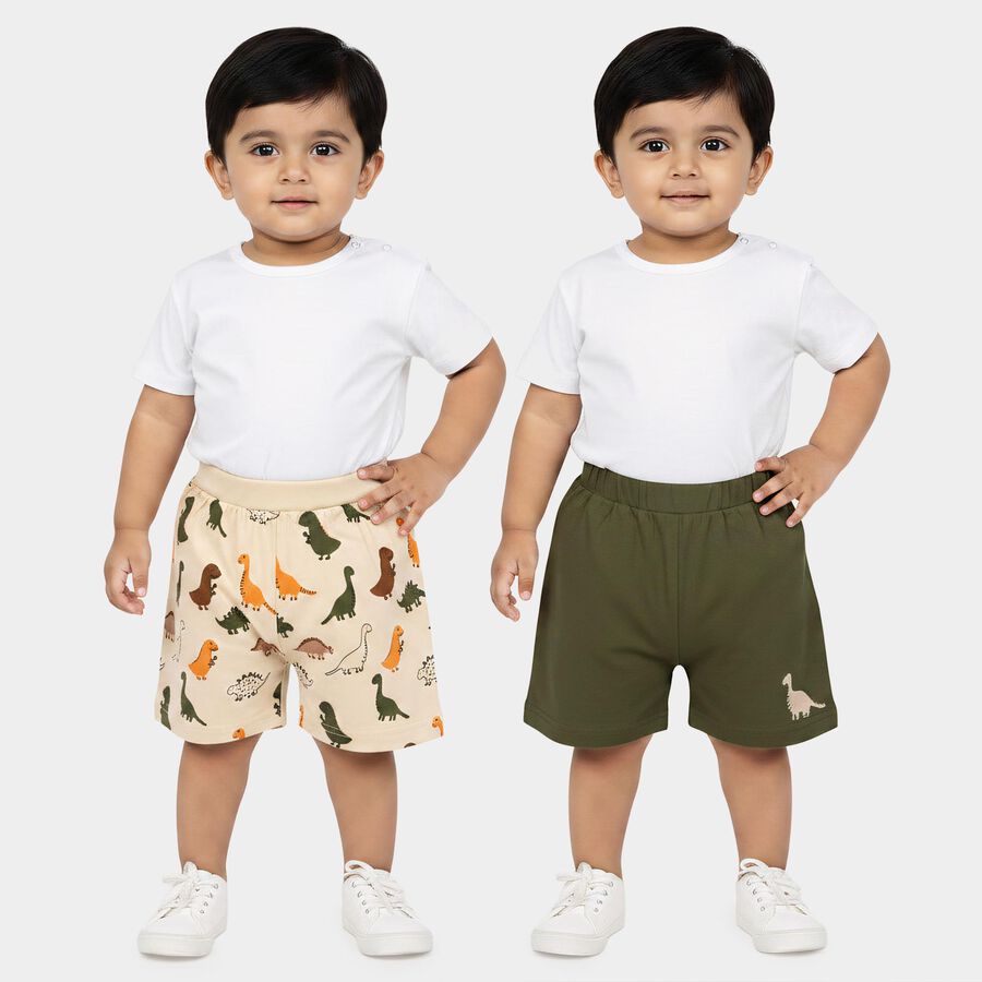 Infants' Olive Green Regular Fit Printed Half Pant, ओलिव, large