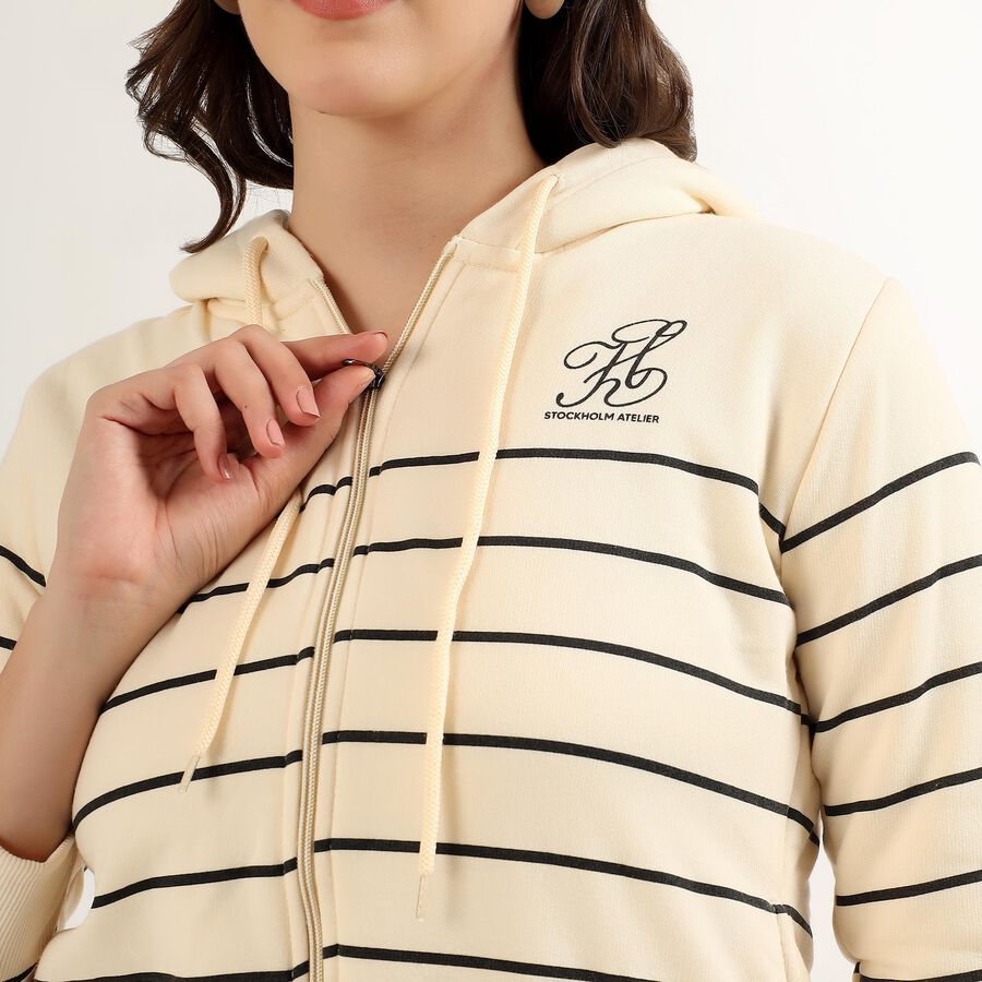 Women's Rich Eggshell White Hooded Neck Casual Sweatshirt, Off White, large image number null
