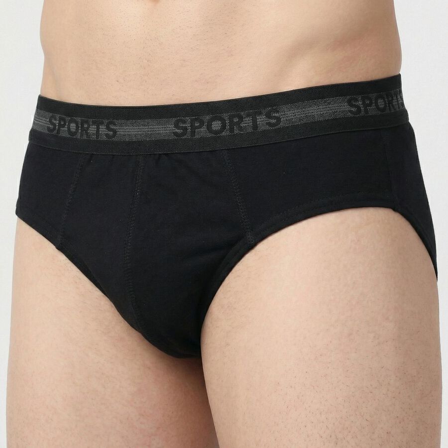 Men's Black Regular Fit Elasticated Waistband Briefs, Black, large