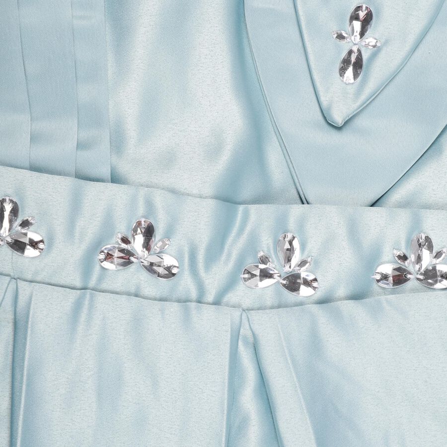 Girls' Light Sky Blue Rhinestone Embellished Party Wear Frock, Aqua, large image number null