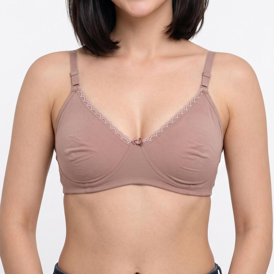 Women's Brown Cotton Blend V-Neck Bralette Bra, Brown, large