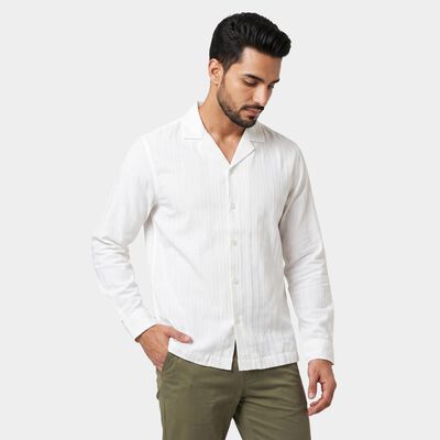 Men's White Cotton Camp Collar Casual Shirt