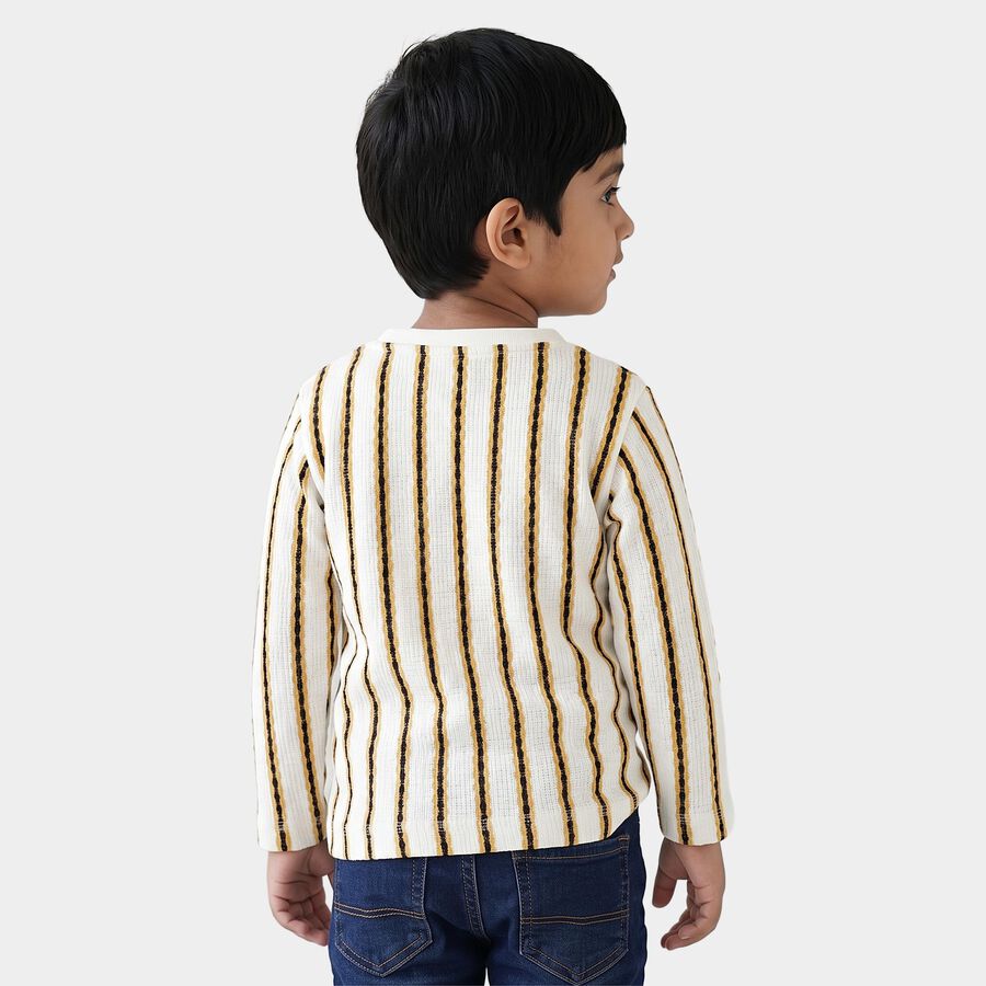 Boys White Crew Neck Regular Striped T-Shirt, White, large