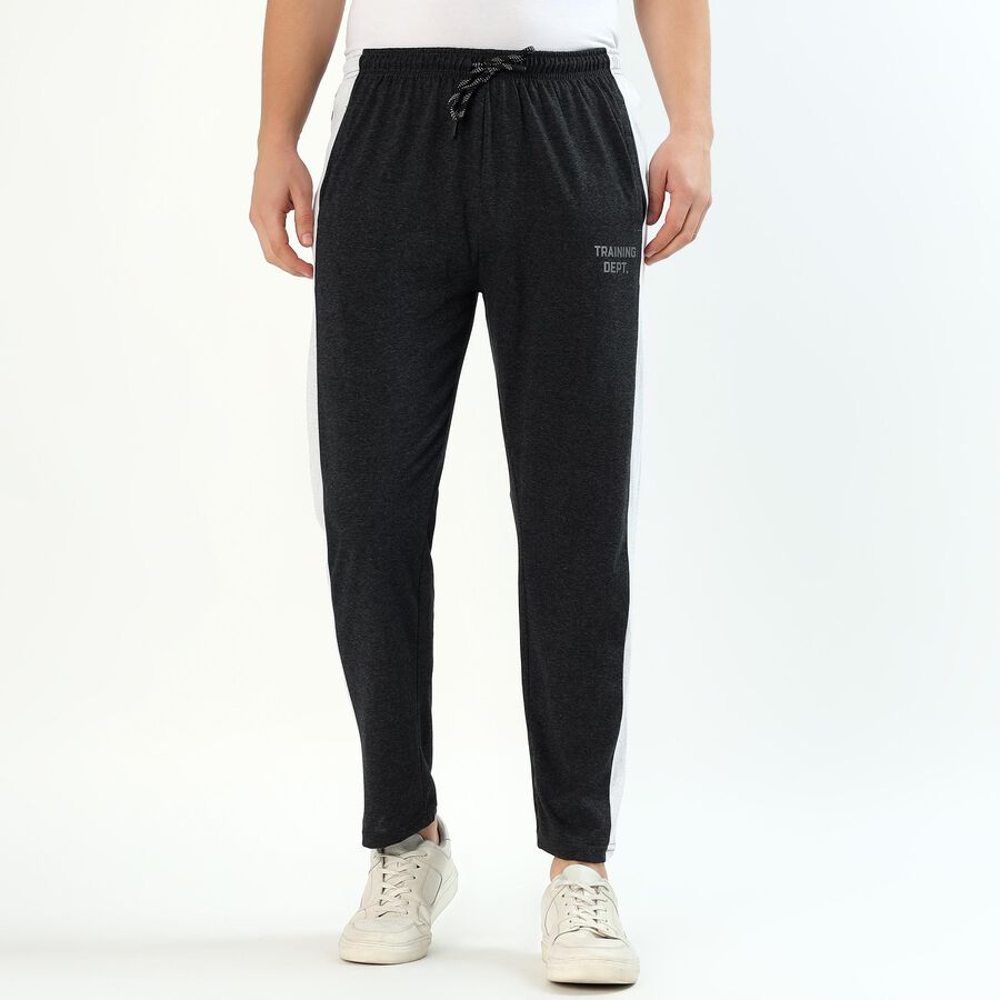 Men's Charcoal Black Tapered Fit Side-Panel Track Pants, Charcoal, large