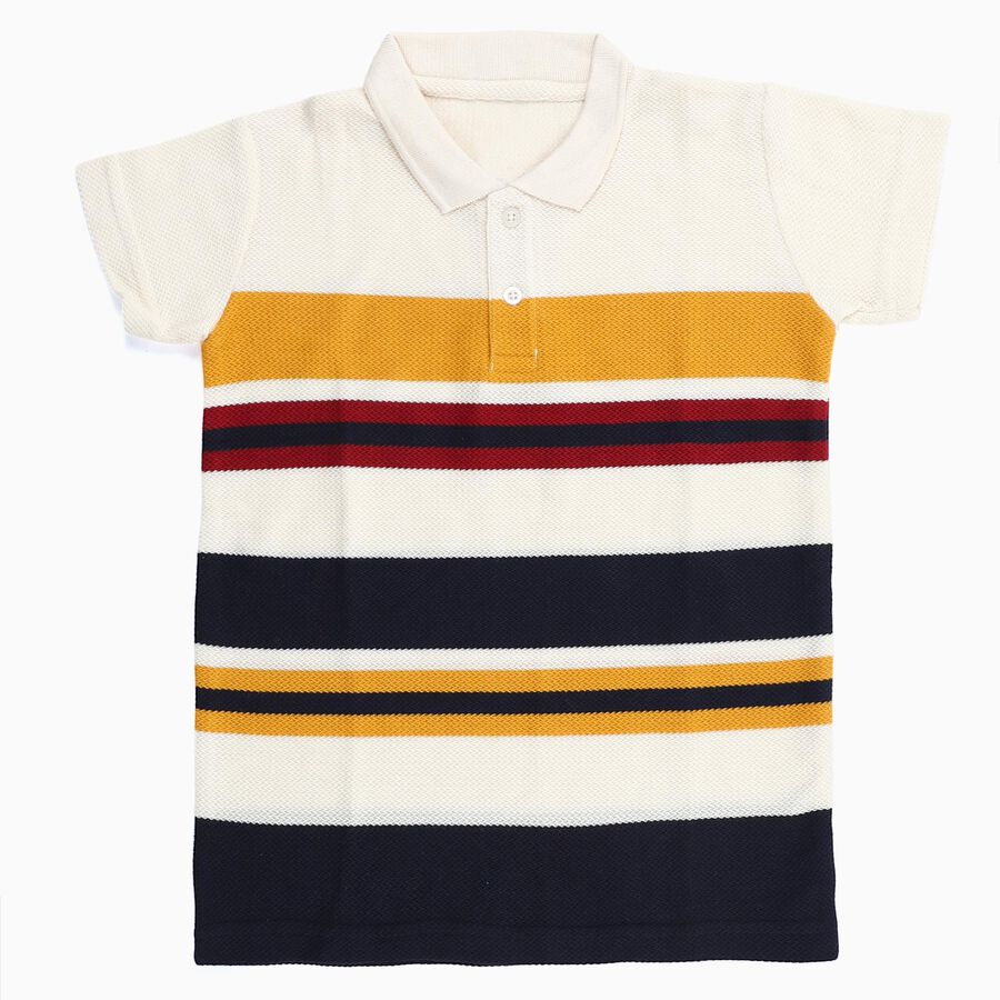 Boys Off White Polo Neck Casual T-Shirt, Off White, large image number null