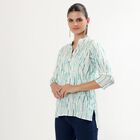 Women's Muted Aqua Green Mandarin Collar Printed Kurti, गहरा हरा, small image number null