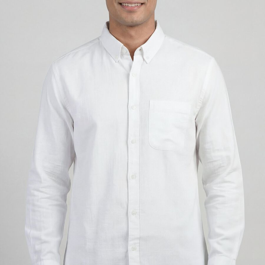 Men's White Cotton Spread Collar Classic Casual Shirt, White, large