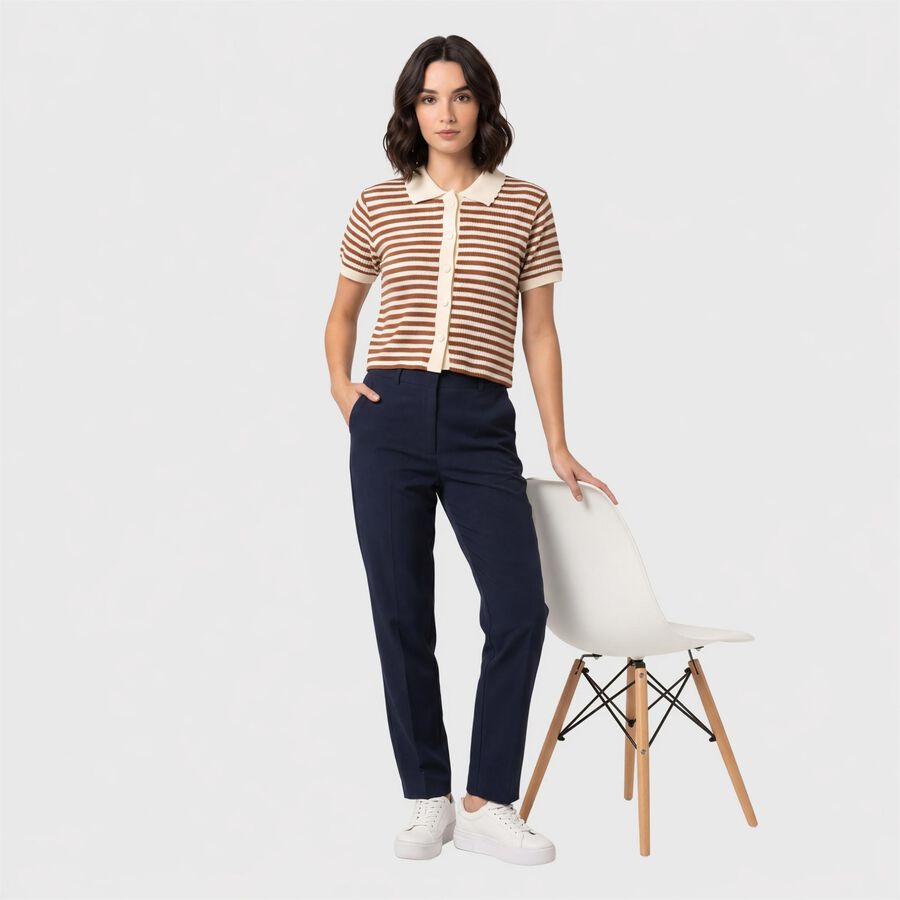 Women's Brown Cotton Polo Neck Crop Top, Brown, large