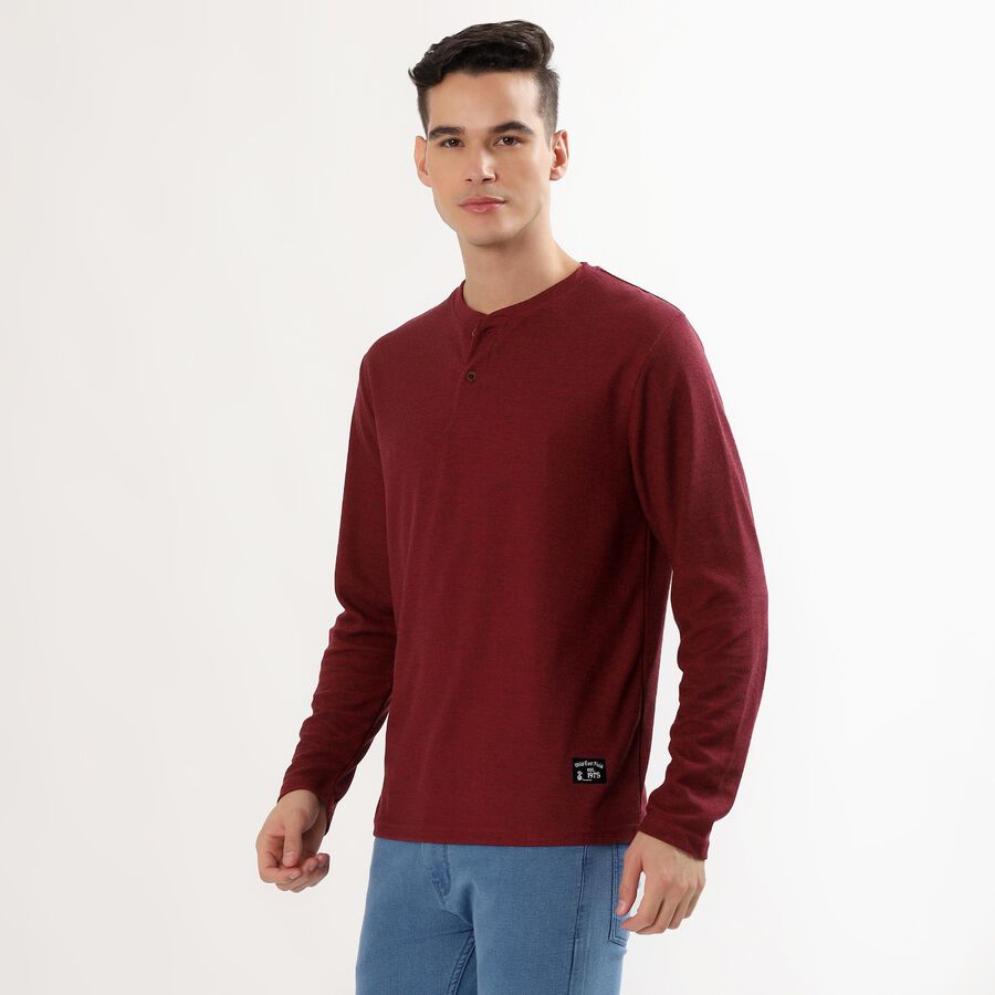 Men's Deep Maroon Henley Neck Casual T-Shirt, Wine, large image number null