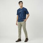 Men's Dark Blue Round Neck Casual T-Shirt, गहरा नीला, small