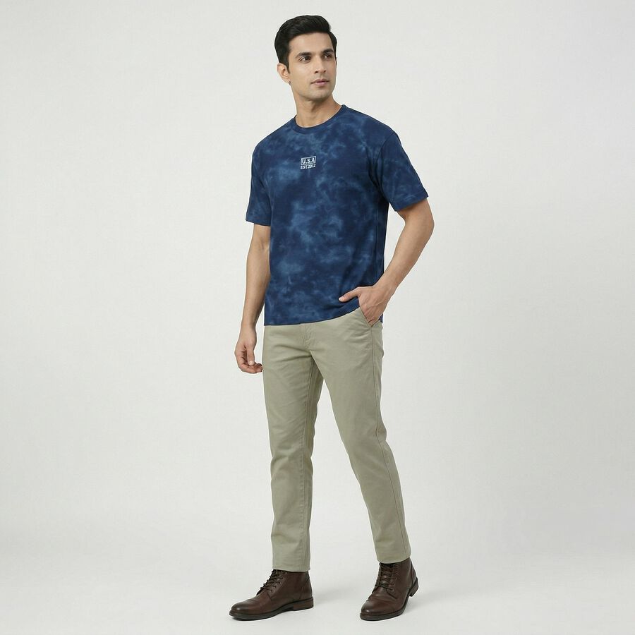 Men's Dark Blue Round Neck Casual T-Shirt, गहरा नीला, large