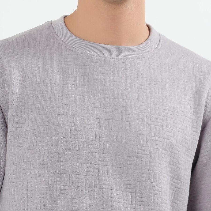 Men's Light Grey Crew Neck Textured Sweatshirt, हल्का ग्रे, large image number null