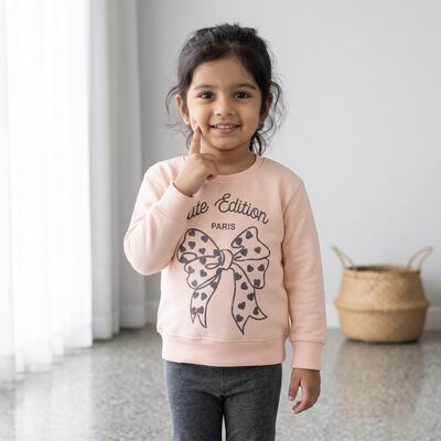 Girls' Pink Crew Neck Graphic Print Sweatshirt
