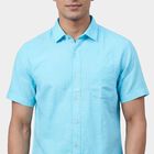Men's Aqua Spread Collar Casual Shirt, एक्वा, small