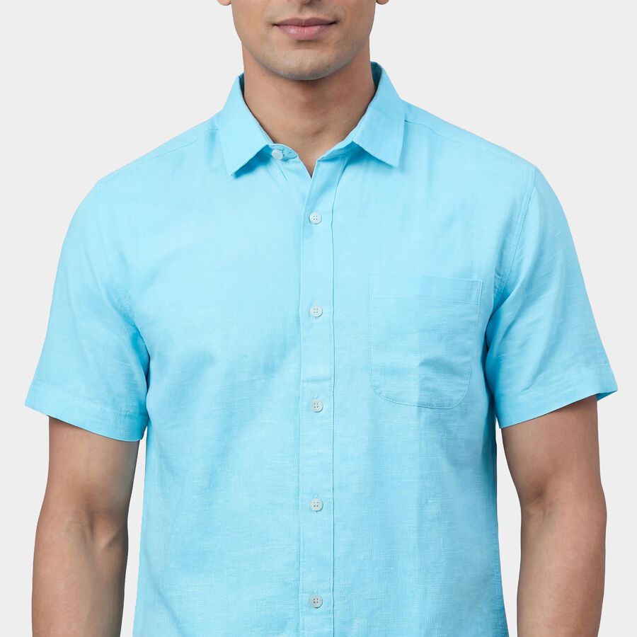Men's Aqua Spread Collar Casual Shirt, एक्वा, large