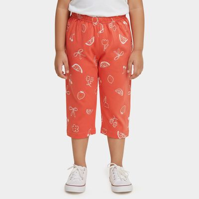 Girls' Orange Regular Fit Printed Capri