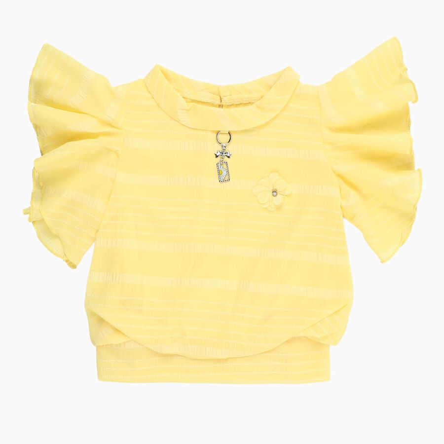 Girls Bright Yellow Round Neck Casual T-Shirt, Yellow, large image number null