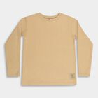 Boys Muted Beige Crew Neck Casual T-Shirt, Beige, small image number null