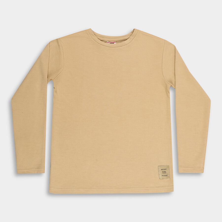 Boys Muted Beige Crew Neck Casual T-Shirt, Beige, large image number null