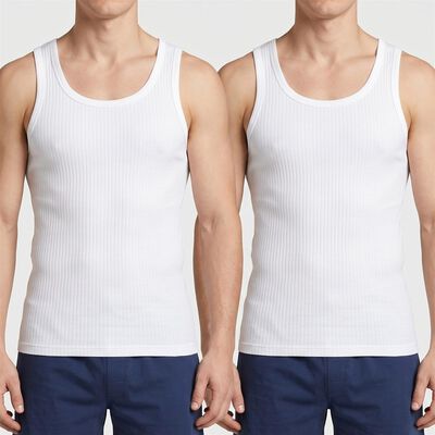Men's White Cotton Round Neck Sleeveless Vest
