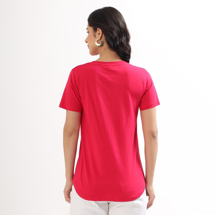 Women's Vibrant Red Cotton Round Neck T-Shirt, Fuchsia, large image number null