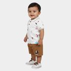 Infants' Beige 100% Cotton Polo Neck Graphic Print Baba Suit, Beige, small