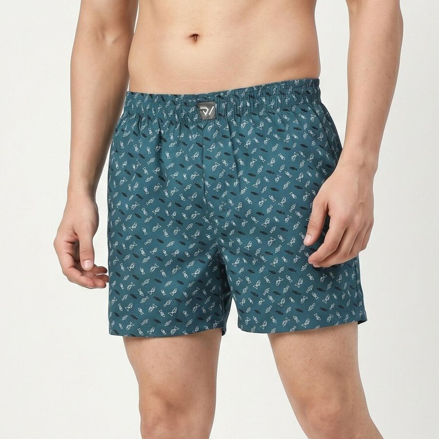 Men's Teal Relaxed Fit Printed Boxers, Teal Blue, large