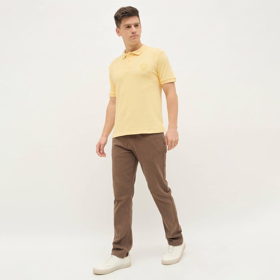 Men's Bright Yellow Cotton Polo Collar Casual T-Shirt, Yellow, large