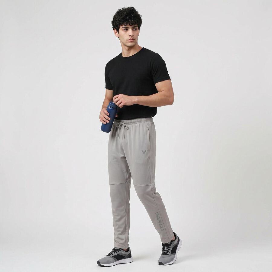 Men's Grey Slim Fit Logo Print Track Pants, Light Grey, large